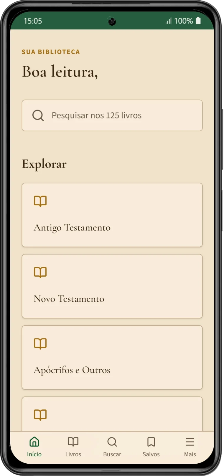 Tela real da Biblioteca Etíope 125 no celular